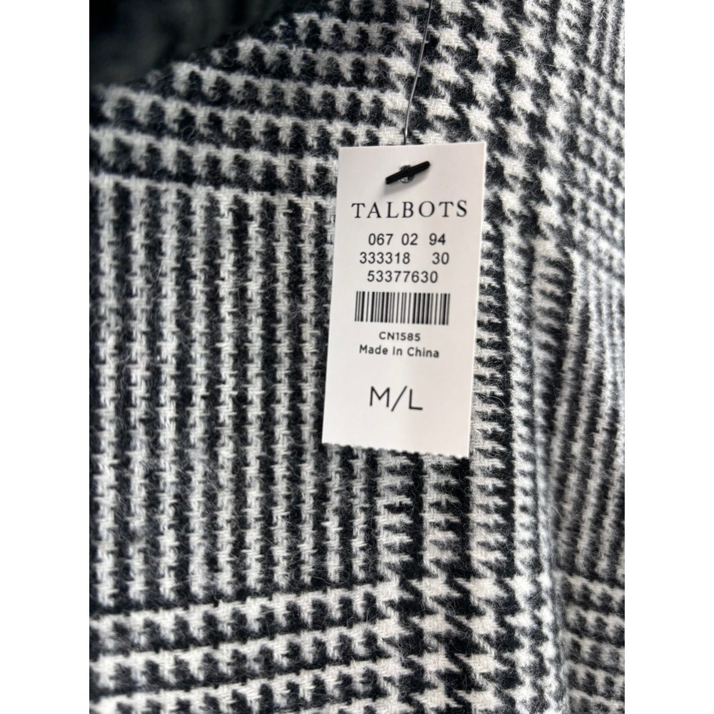 NWT Talbots Poncho Women ML Black White Glen Plaid Fringe Turtleneck Wool Blend - Picture 5 of 12